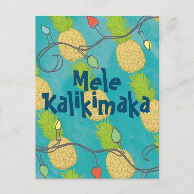 Cartão Postal Luzes de Natal do Oceano Tropical de Abacaxi no Ha (Frente)
