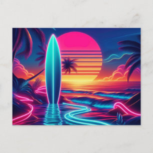 Cartão Postal Luzes de Neon do Surfboard Sunset