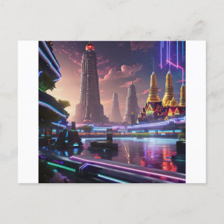 Cartão Postal Luzes de Neon Vibrantes de Cyberpunk Bangkok