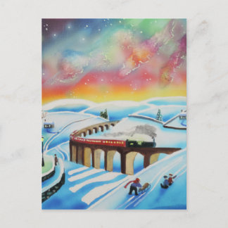 Cartão Postal Luzes de norte que treinam a pintura da paisagem