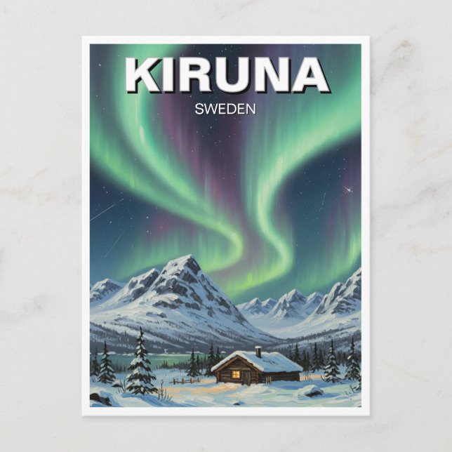 Cartão Postal Luzes de Norte suecia Kiruna Aurora (Frente)