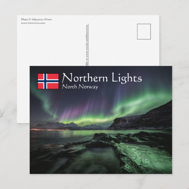 Cartão Postal Luzes do norte ao norte da Noruega (Frente/Verso)