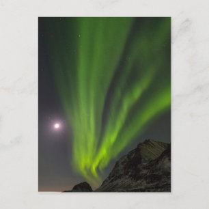 Cartão Postal Luzes do Norte   Praia de Haukland Ilha Noruega