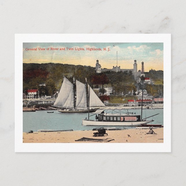 Cartão Postal Luzes gêmeas, Highlands, NJ Vintage (Frente)