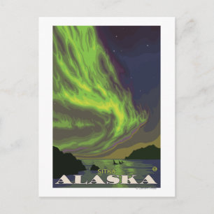 Cartão Postal Luzes nortes e Orcas - Sitka, Alasca