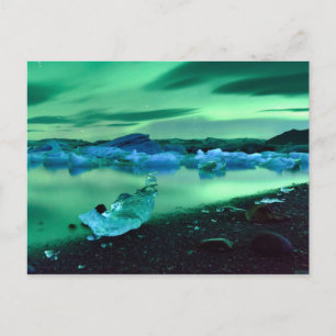 Cartão Postal Luzes nortes sobre o lago Jokulsarlon, Islândia