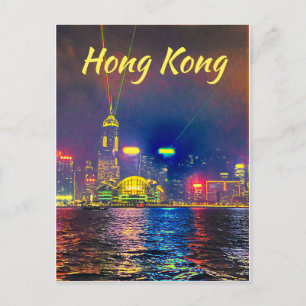Cartão Postal Luzes noturnas modernas de Hong Kong viagem