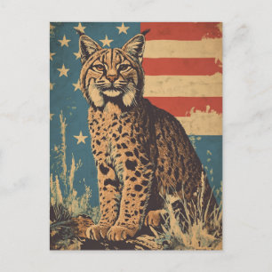 Cartão Postal Lynx American Flag Vintage
