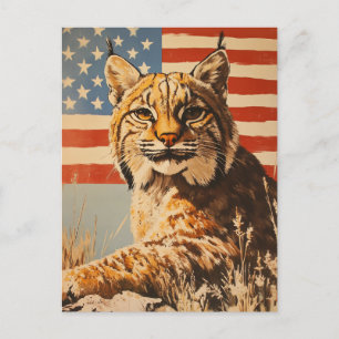 Cartão Postal Lynx American Flag Vintage