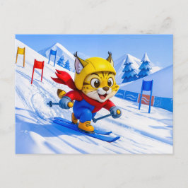 Cartão Postal Lynx Skiing Giant Slalom in Winter