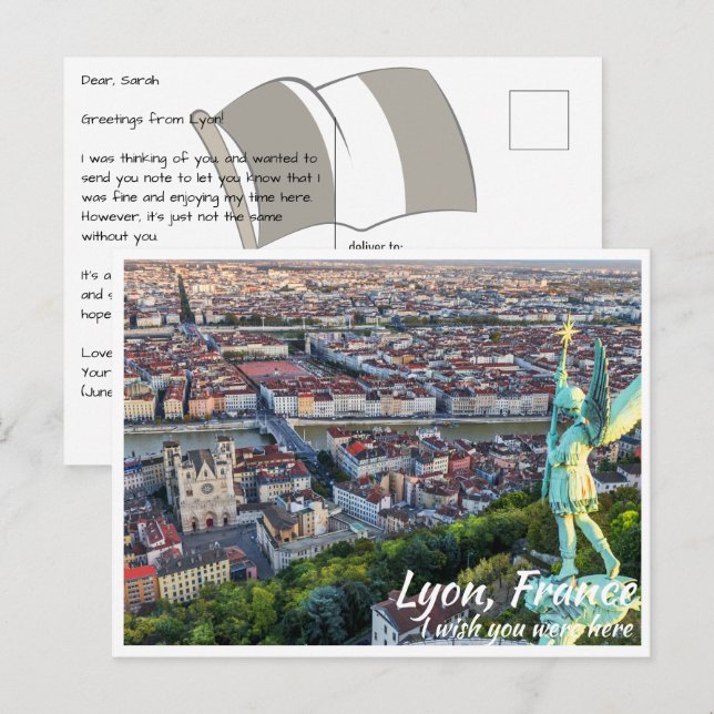 Cartão Postal Lyon França com Angel Postcard (Frente/Verso)