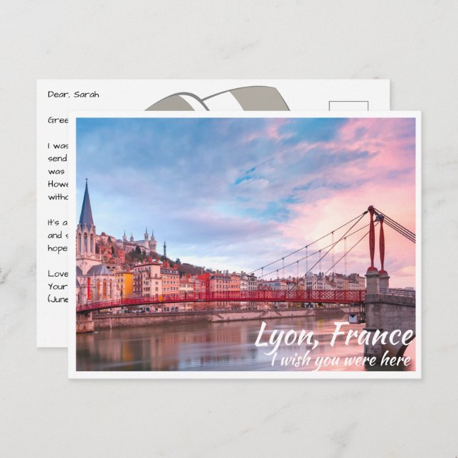 Cartão Postal Lyon França com Bridge Postcard (Frente/Verso)