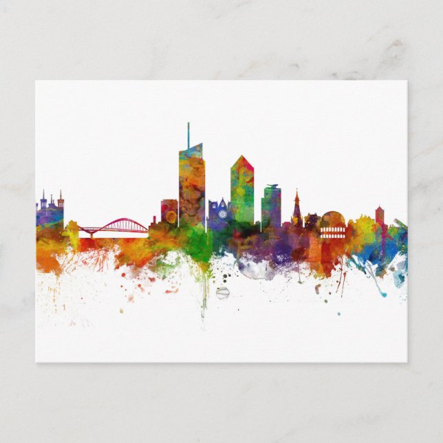 Cartão Postal Lyon França Skyline (Frente)