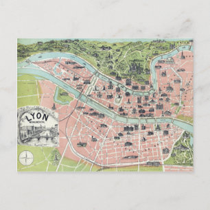 Cartão Postal Lyon Monumental Map Garnier Freres Paris 1894