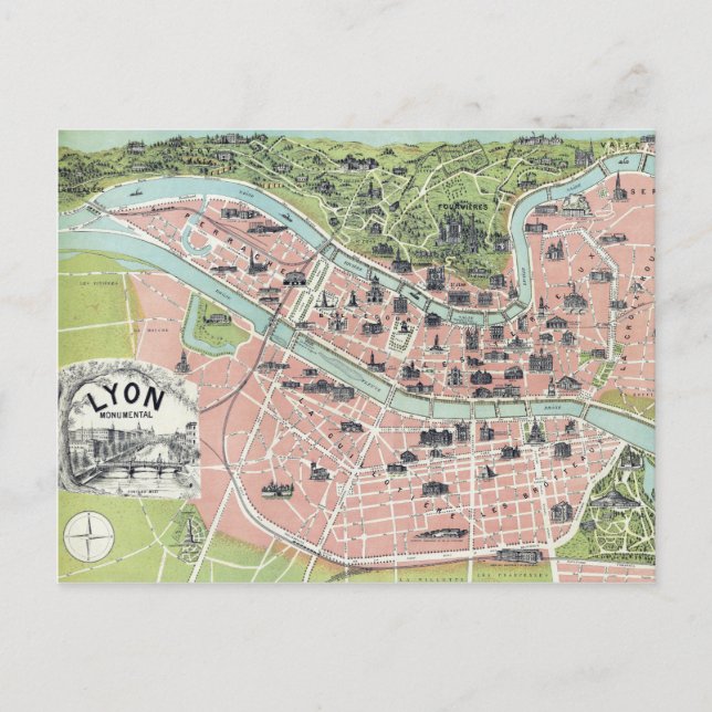 Cartão Postal Lyon Monumental Map Garnier Freres Paris 1894 (Frente)