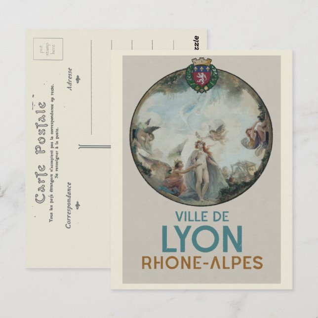 Cartão Postal Lyon vintage pintando França (Frente/Verso)