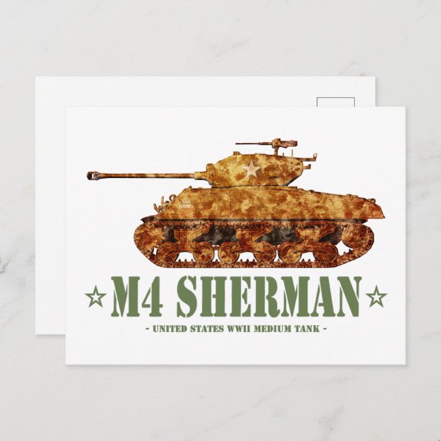 Cartão Postal M4 Sherman Segunda Guerra Mundial, 2.ª Estação Ame (Frente/Verso)
