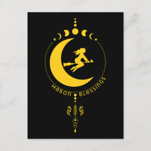 Cartão Postal Mabon Blessings, bruxa, lua, trigo