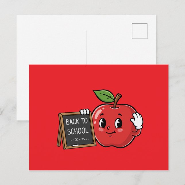 Cartão Postal Maçã Fofa de Volta às Aulas (Frente/Verso)