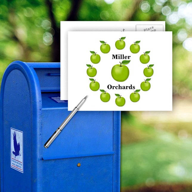 Cartão Postal Maçã, Granny Smith (Granny Smith Postcard. Customize with your text. 
It’s Apple Time!, my original drawing.. )