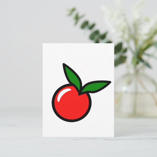 Cartão Postal Maçã ou cereja, desenho animado de Fruta de cozinh (Em pé/Frente)