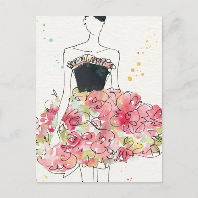 Cartão Postal Maçã Selvagem | Desenho De Vestido Floral Glamoros (Frente)