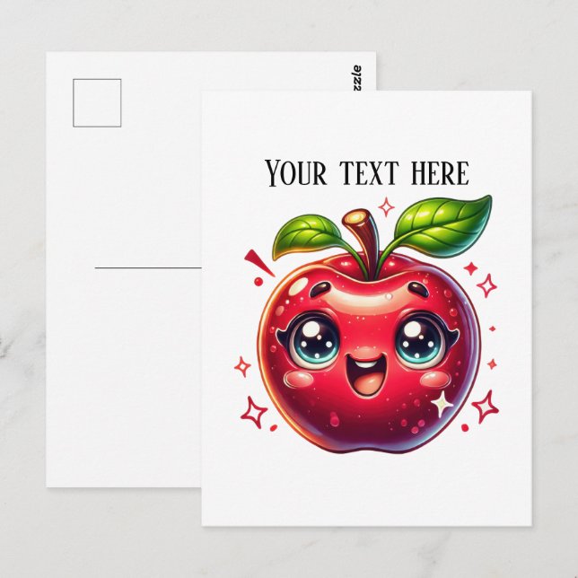 Cartão Postal Maçã vermelha fofa personalizável  (Frente/Verso)