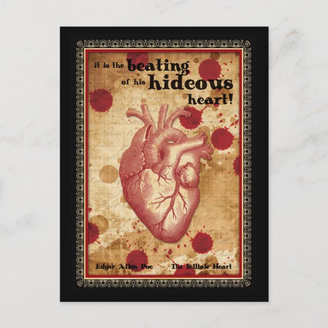 Cartão Postal Macabre Literary Telltale Heart com Citação (Frente)