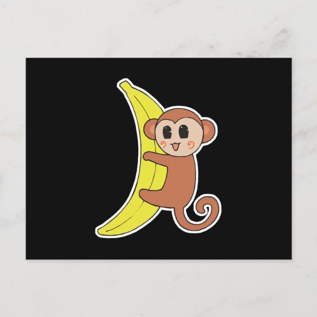 Cartão Postal macaco bebê bonitinho na banana (Frente)