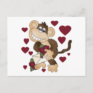 Cartão Postal Macaco com Rosas vermelhas e presentes