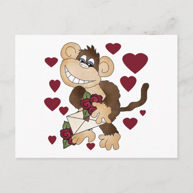 Cartão Postal Macaco com Rosas vermelhas e presentes (Frente)