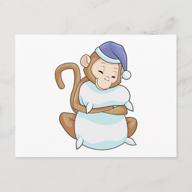 Cartão Postal Macaco com Travesseiro & Sonolento (Frente)