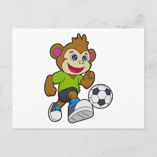 Cartão Postal Macaco como jogador de futebol com futebol (Frente)