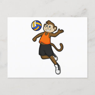 Cartão Postal Macaco como jogador de voleibol com volei