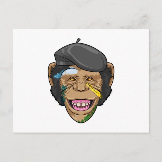 Cartão Postal Macaco como Pintor (Frente)