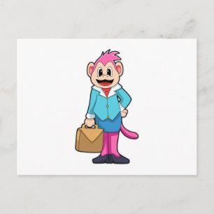 Cartão Postal Macaco como secretário com bolsa