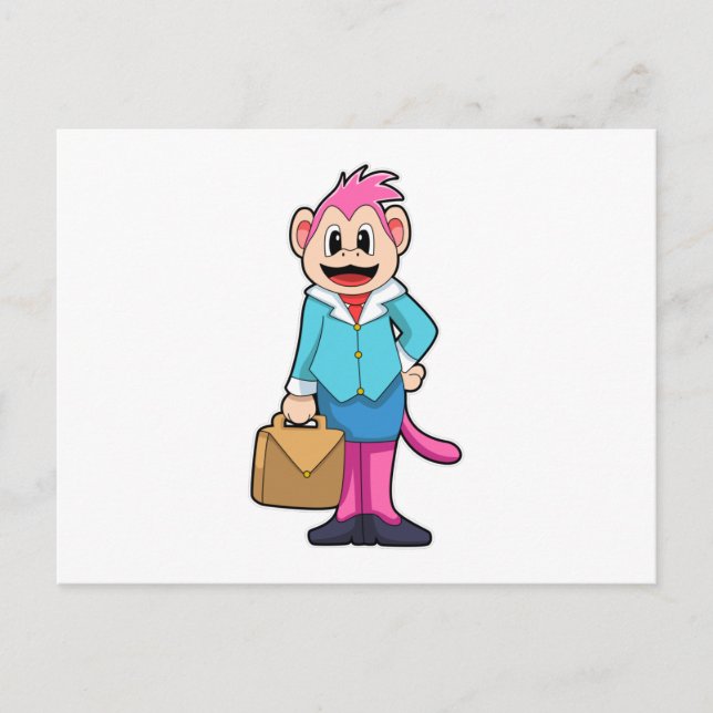 Cartão Postal Macaco como Secretário com Bolsa (Frente)