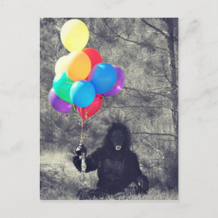 Cartão Postal macaco de balões de aniversário