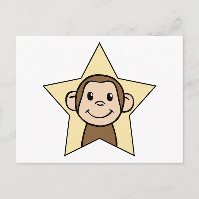 Cartão Postal Macaco de Clipe de Cartoon Bonito com Estrela de S (Frente)