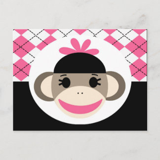 Cartão Postal Macaco de Meia de Menina Bonita Argyle Rosa e Pret