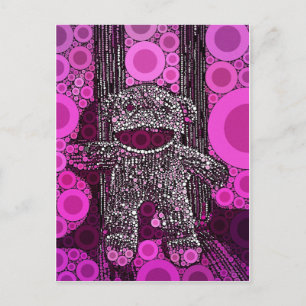Cartão Postal Macaco de Meia Funky Círculos Bolhas Arte Pop