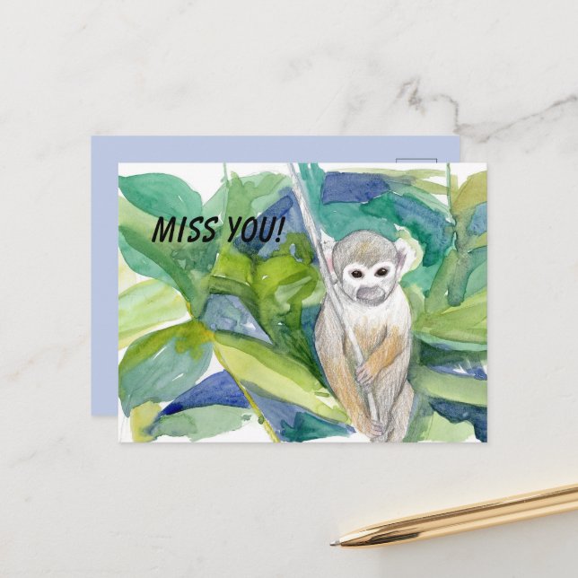 Cartão Postal Macaco de Saudade Folhas de Árvore da Selva Trepad (Frente/Verso In Situ)