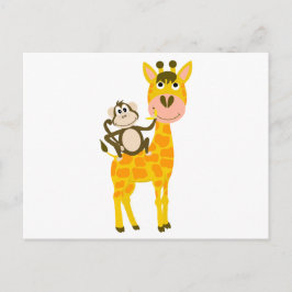 Cartão Postal Macaco Engraçado Dirigindo um Cartoon Giraffe