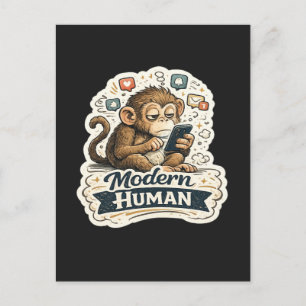 Cartão Postal Macaco Engraçado Humano Moderno Smartphone Mídia S