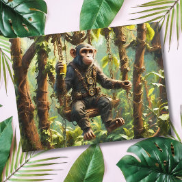 Cartão Postal Macaco Fofo Selva Steampunk 