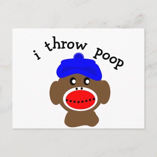 Cartão Postal Macaco-meia "I THROW POOP" (Frente)