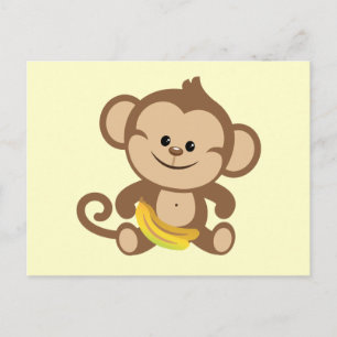 Cartão Postal Macaco-Menino Com Banana