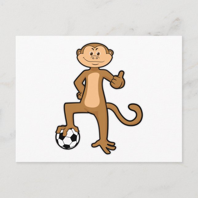 Cartão Postal Macaco nos Esportes com bola de Futebol (Frente)