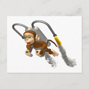 Cartão Postal Macaco Voando Com Jetpack