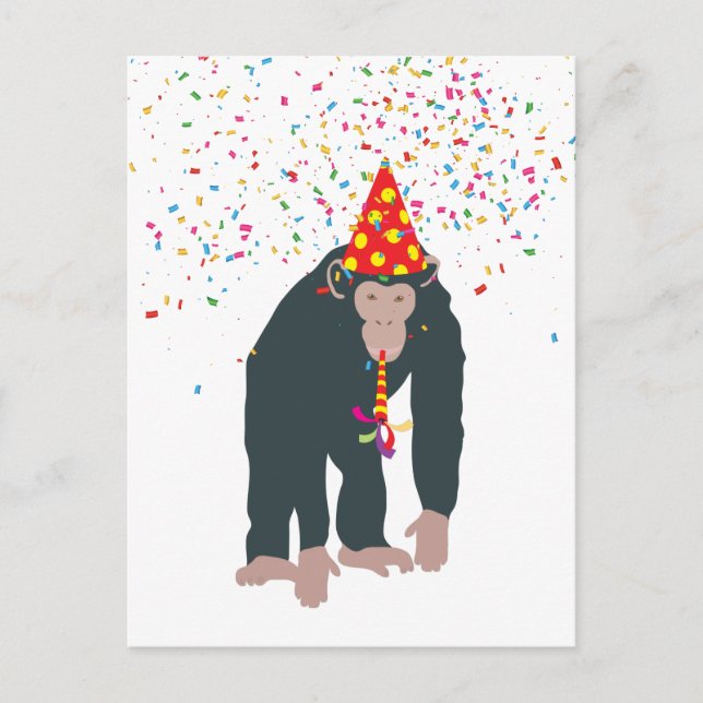 Cartão Postal Macacos Chimpanzés Animais de Festas Tendo uma Fes (Frente)